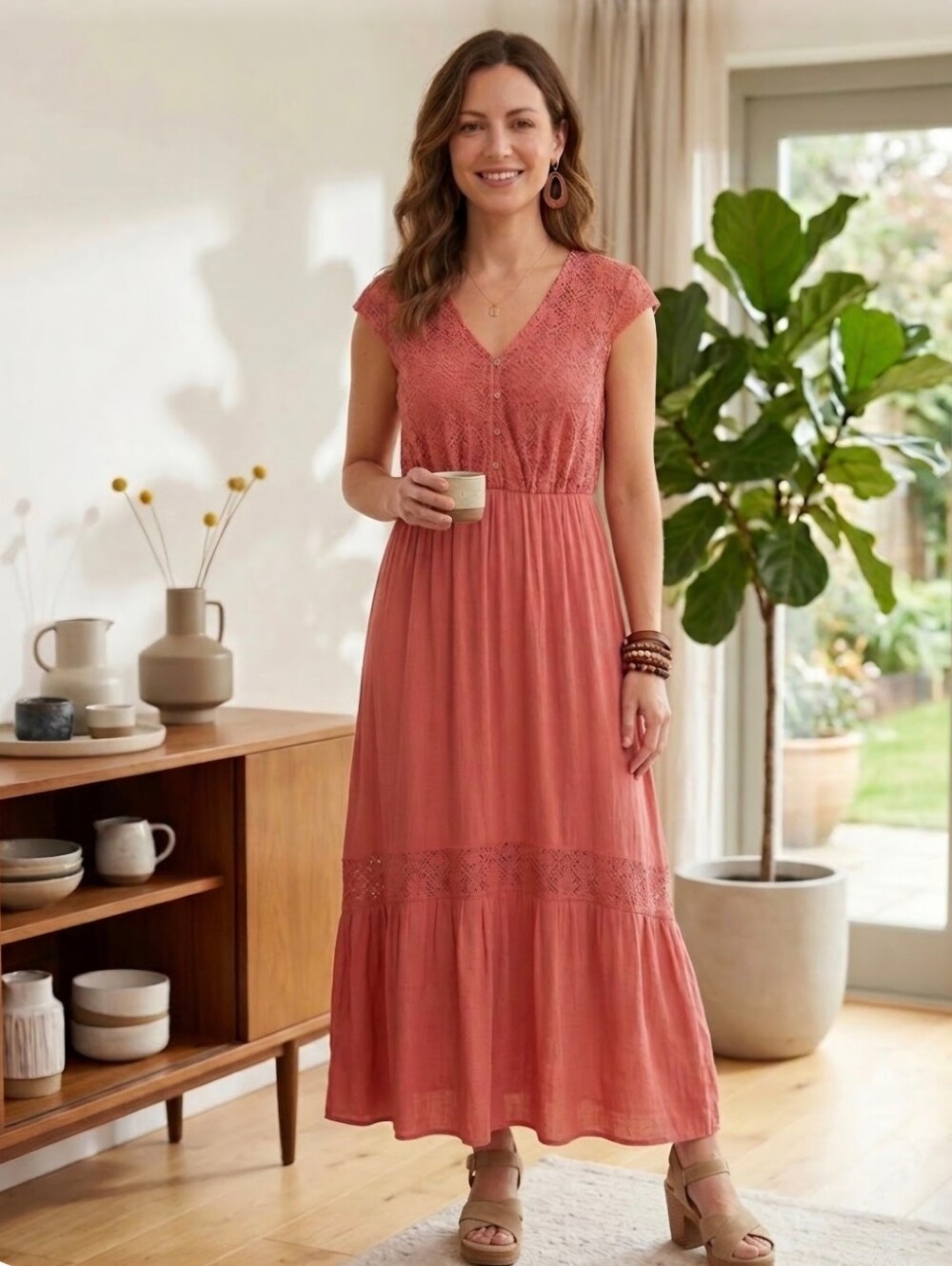 Women's Luxology V Neck Gauze Maxi Dress XL